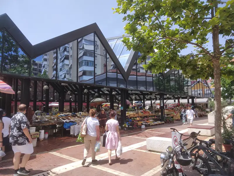 Colourful façades and cafés at Tirana’s New Bazaar