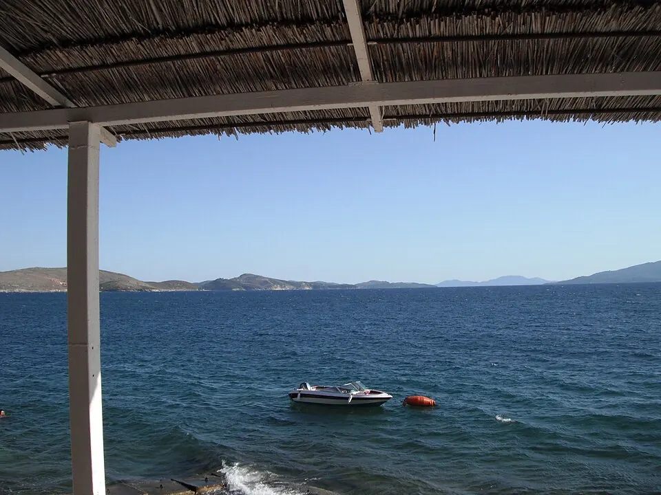 Saranda’s waterfront curving around the Ionian bay